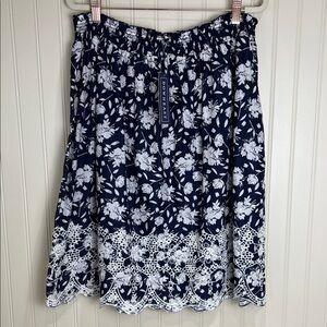 NWT DownEast Embroidered 100% Cotton Boho Beauty Skirt Navy Flower Size XL
